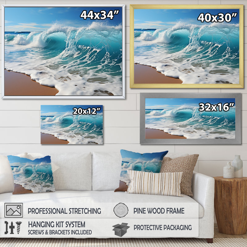 «Turquoise Power of Ocean Wave I», reproduction d'art sur toile encadrée, Toile tendue, H 12 po x l 20 po x P 1 po