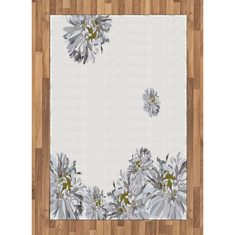Flower High Density Long Fiber Poly Threads Decorative Area Rug Carpet, Rectangle 4' x 5'8"