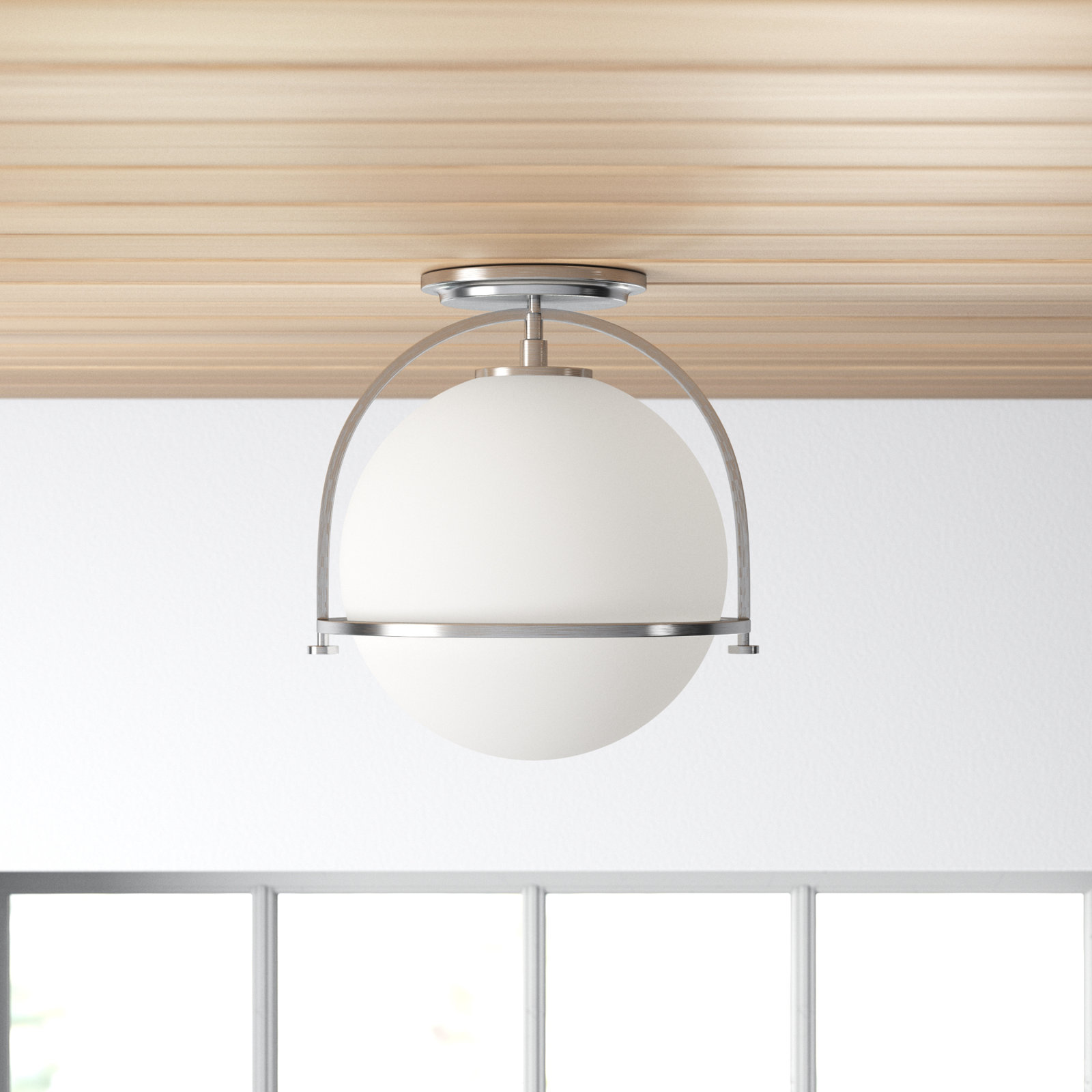 McCormick Hand Blown Glass Semi Flush Mount, Brushed Nickel