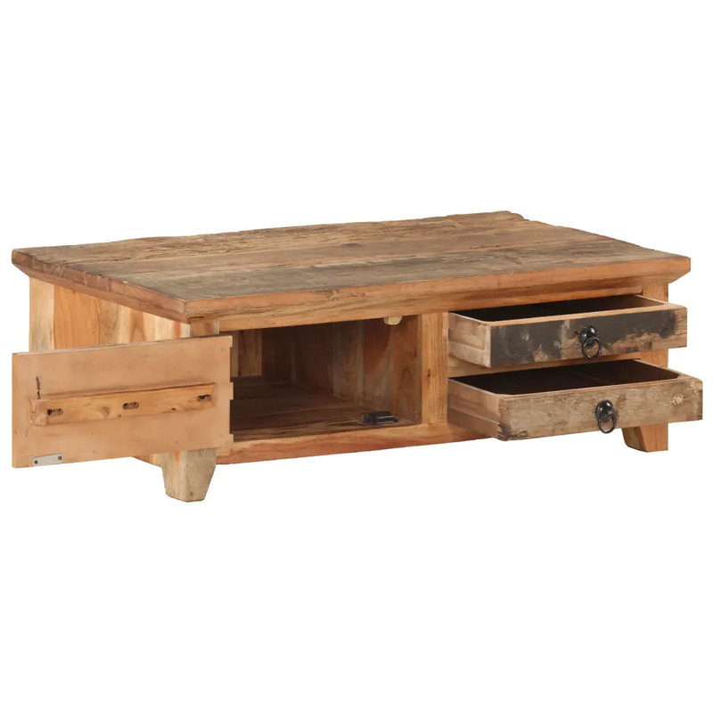 Marisela Solid Wood Four Leg Coffee Table with Storage