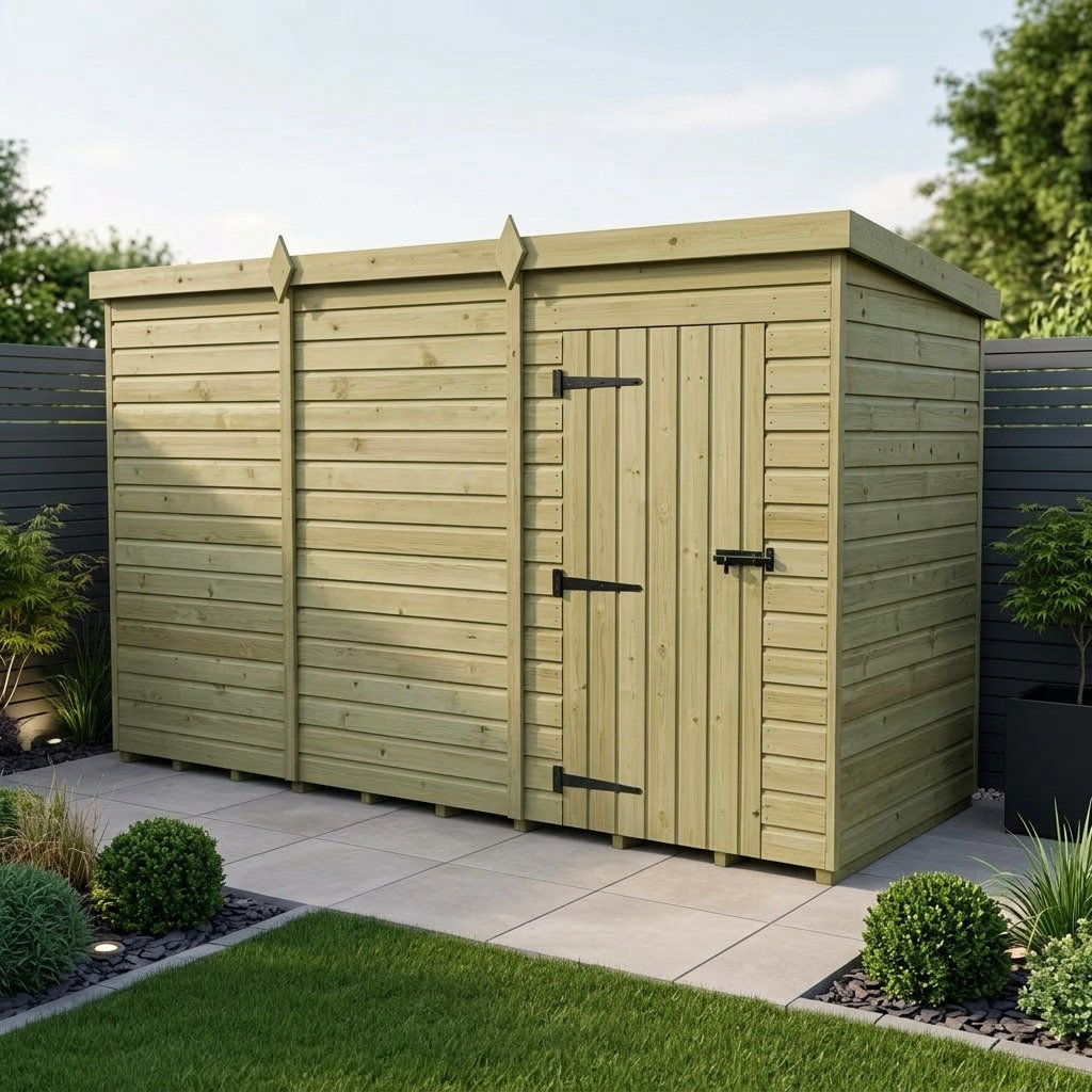Total Sheds 12ft x 7ft Pent Garden Shed - Single Door - No Windows - Pressure Treated Timber - UK Manufactured
