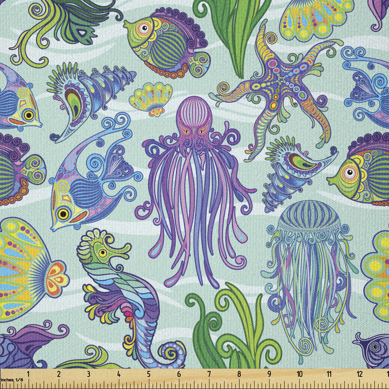 Deici Sea Life Colourful Jellyfish Seahorse Multi-Purpose Fabric