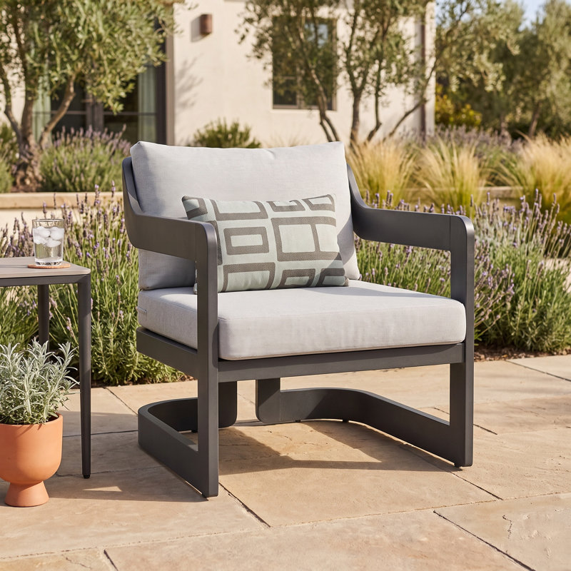Dutton Acacia Solid Wood Outdoor Lounge Chair with Cushions, Gray Cushion/Gray Frame, Olefin