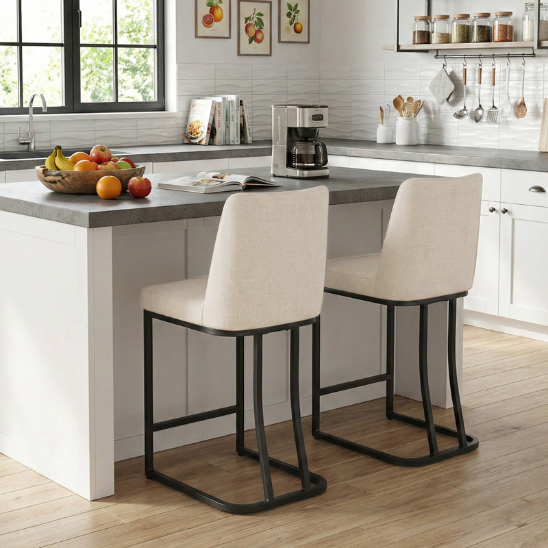 Upholstered Counter & Bar Stool with Backs, Beige