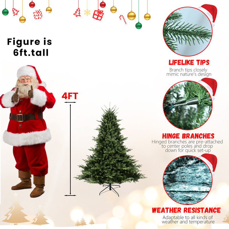 Arbre de Noël complet 5 pi avec 1129 pointes, aiguilles mixtes en PE / PVC, charnières, base large, support en métal | Idée de cadeau