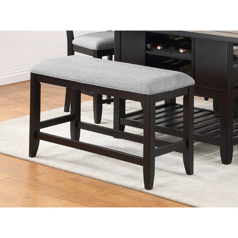 Banc rembourré à hauteur de comptoir en tissu brun foncé foncé - aspect lin et design moderne, Gris, Brun