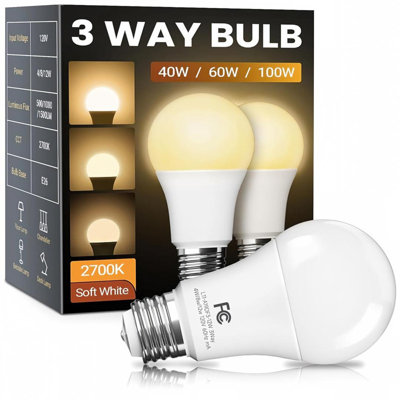 4 Pack A19 3-Way LED Light Bulbs, 12W 1500LM E26 Base 2700K Warm White Plastic LED Bulb, 120V Three Level Dimmable Lighting Bulbs for Household Indoor Lamp Fixtures