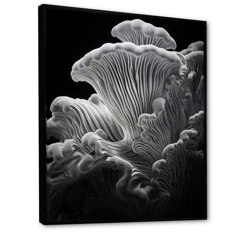Noir et blanc, corail, anémone Royaume II - plage et océan, art mural sur toile, Cadre flottant noir