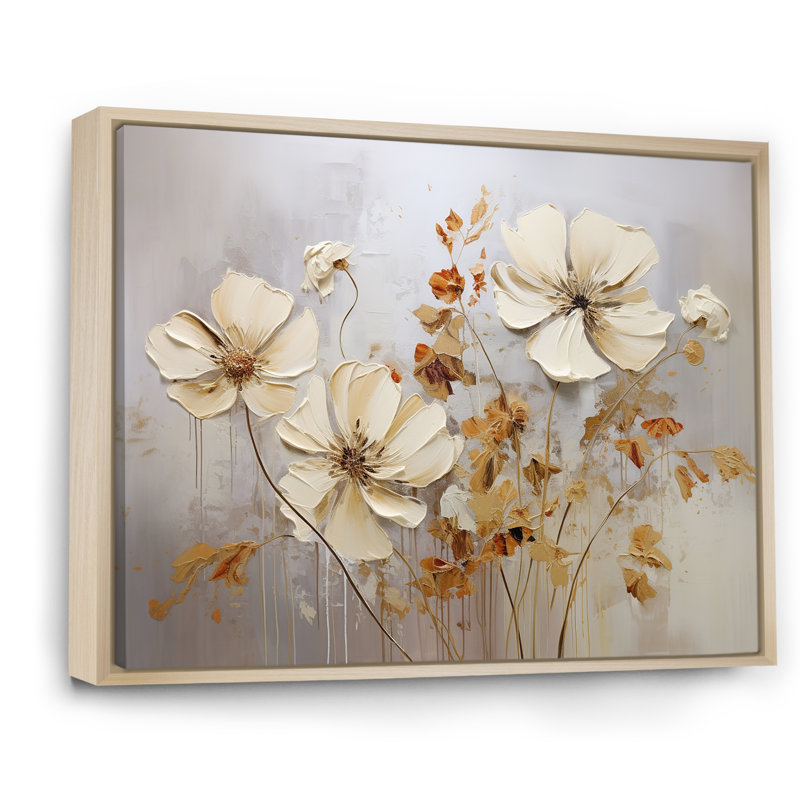 «Beige And Gold Seasonal Flowers Composition I», reproduction sur toile, H 24 po x l 32 po x P 1 po, Cadre naturel flottant
