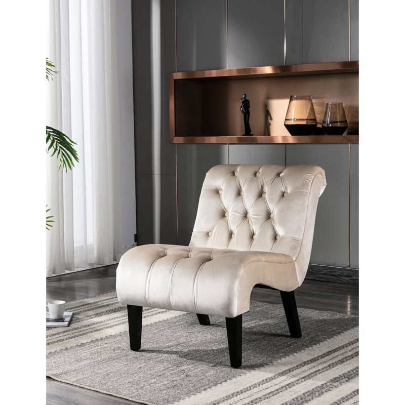 Fauteuil en velours confortable avec pieds en bois pour siège de bureau, Beige
