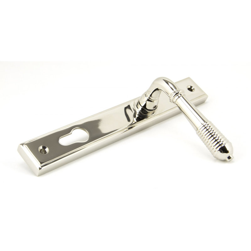 Reeded Lock Door Handle Kit, Polished Nickel