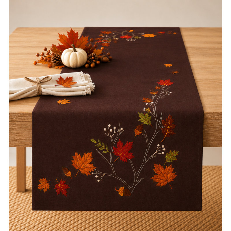 Dresden Branches Embroidered Fall Table Runner, 70" L x 16" W