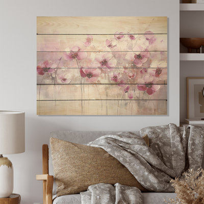Fuschia Country Charm F;Pwers I - Flowers Wood Wall Art On Natural Pine Wood