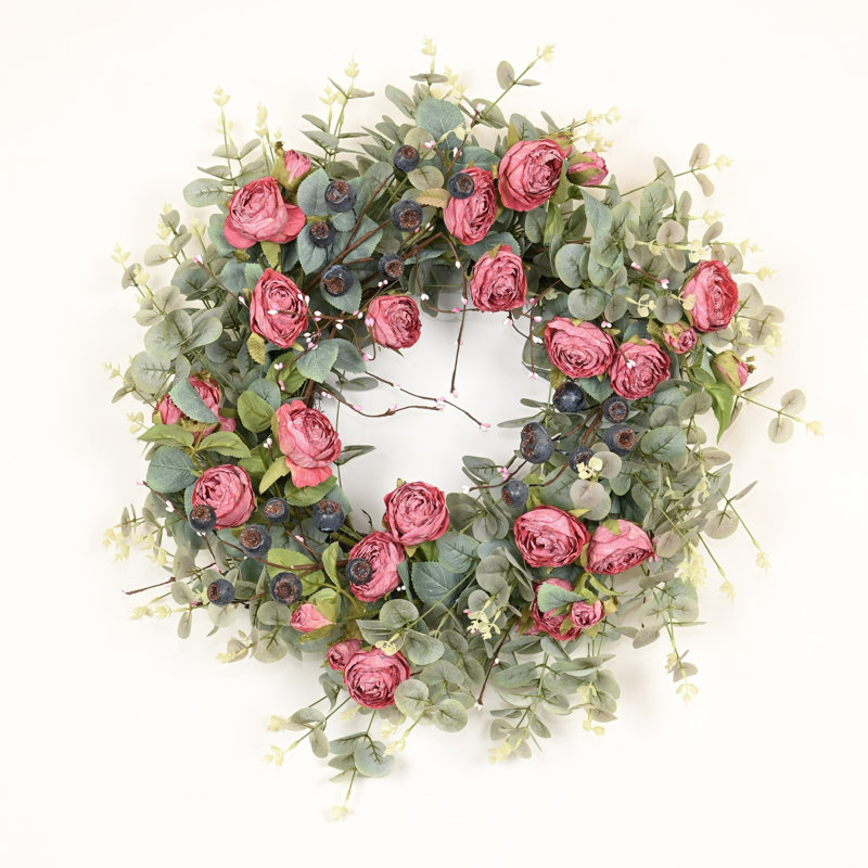Couronne florale 26 po Eucalyptus, Rose/vert/bleu