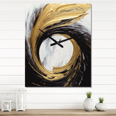 Golden Wave Reflections IV - Abstract Wall Clock Oversized