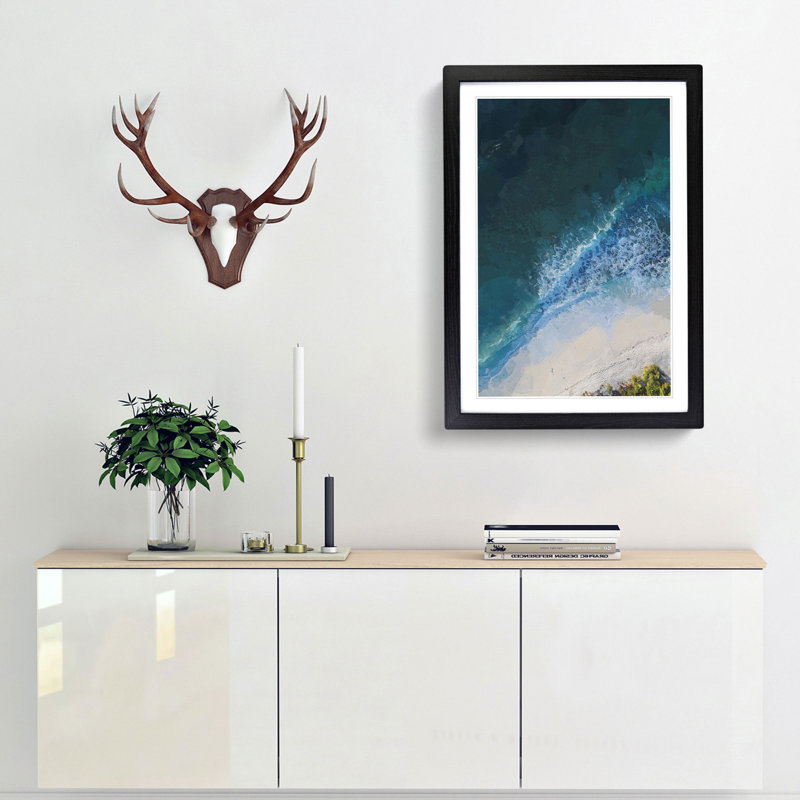 High Above the Maldives in Abstract - Picture Frame Graphic Art Print, 65cm H x 48cm W x 2cm D, Black Framed