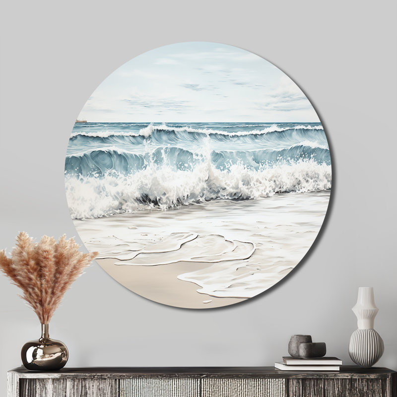 Plage, minimalisme, paysage III - bord de mer, art en métal rond, H 16 po x l 16 po