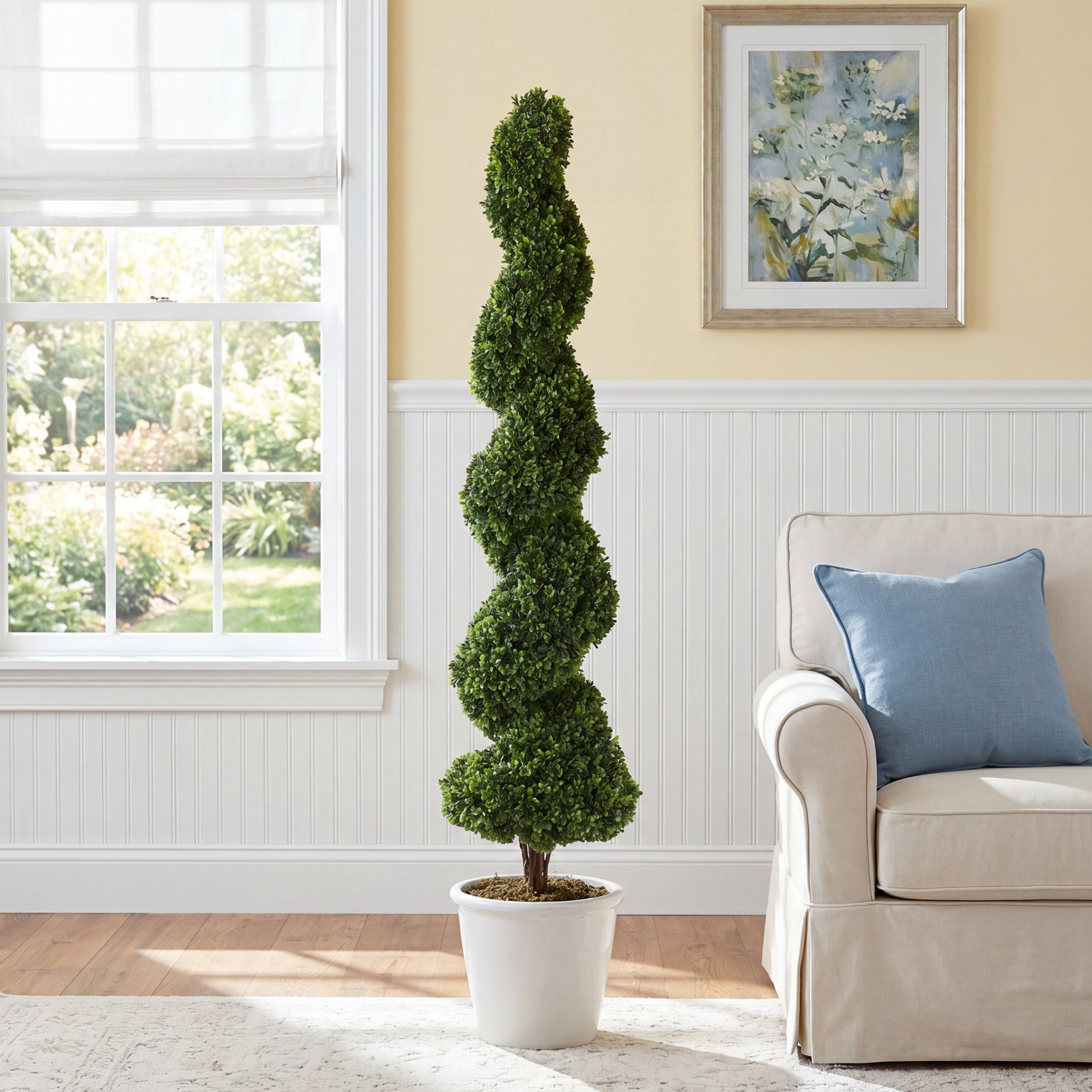 Ashwell Artificial Boxwood Spiral Topiary With Ground Stake - UV Resistant Faux Tree For Outdoor Porch, Garden & Planters (No Pot Required)
