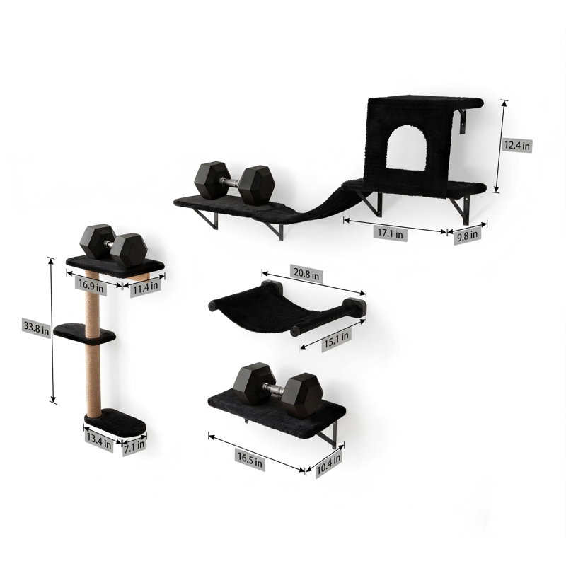 Ensemble de meubles muraux pour chat 5 en 1, tablettes pour chat avec hamac, pont, arbre d'escalade, griffoir et perchoir, capacité de poids de 30 lb