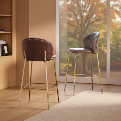 Tabouret d'intérieur rembourré en similicuir brun foncé avec structure en métal