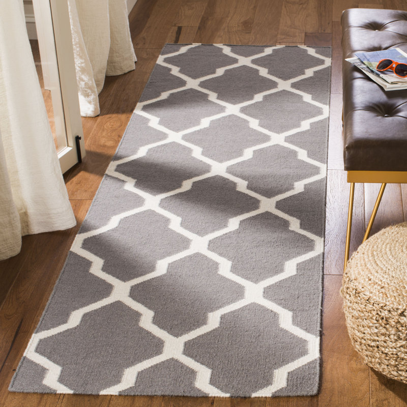 Tapis gris en laine et coton tissé à la main Rodgers, Tapis de couloir 2 pi 6 po x 8 pi