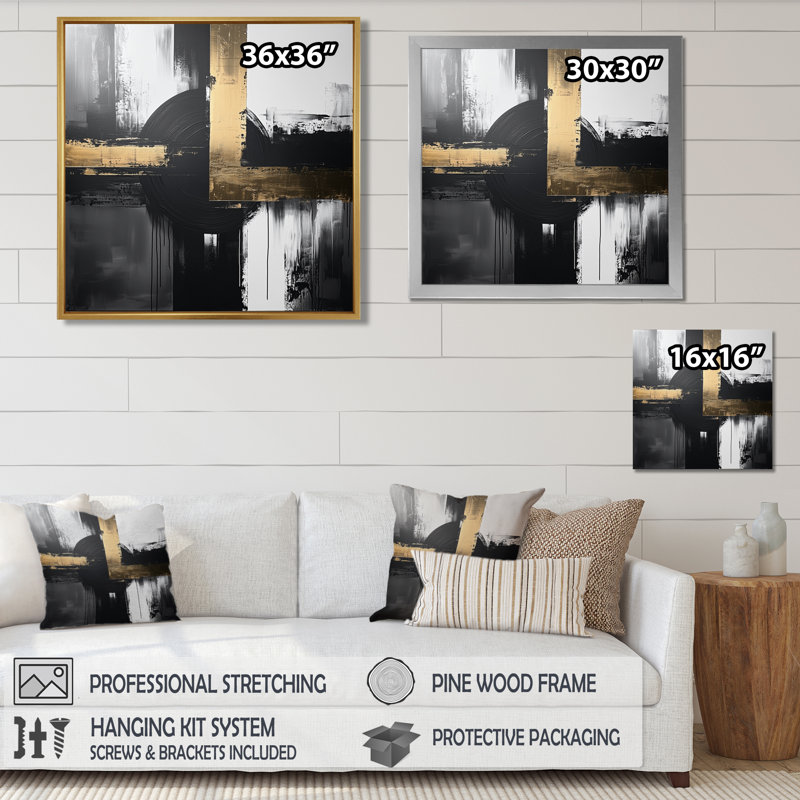 Scher - Art mural abstrait, Reproduction encadrée d'une seule photo, H 30 po x l 30 po, Or
