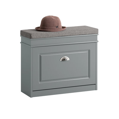 Shoe Storage Bench with Flip-Drawer and Seat Cushion Hidden Organizer