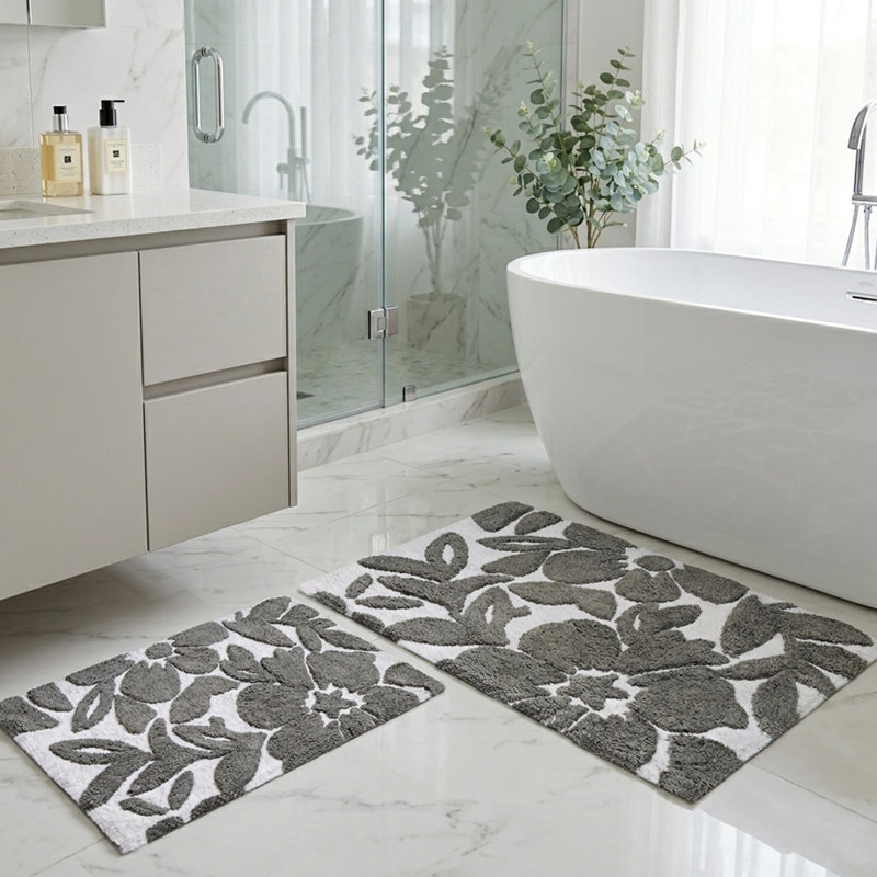 Set of 2 Solid White Bath Mats, 20*32 & 17x24, White