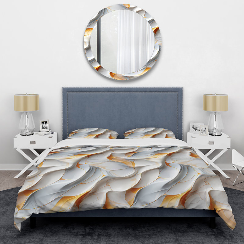 White Sleek Marble Harmony - Ensemble de housse de couette en marbre - Microfibre de polyester