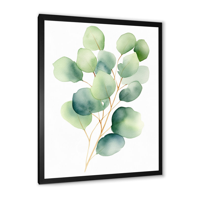 «White Green Minimalisme Eucalyptus Essence VII» sur toile, H 32 po x l 24 po x P 1 po, Cadre simple noir