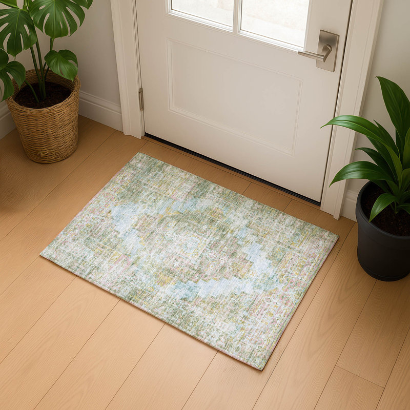Premium Machine Washable Mayfield AMF2140 global Rug, 1'8" x 2'6", Green