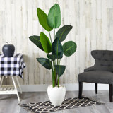 63'' Faux Banana Leaf Tree in Fibre Clay Planter