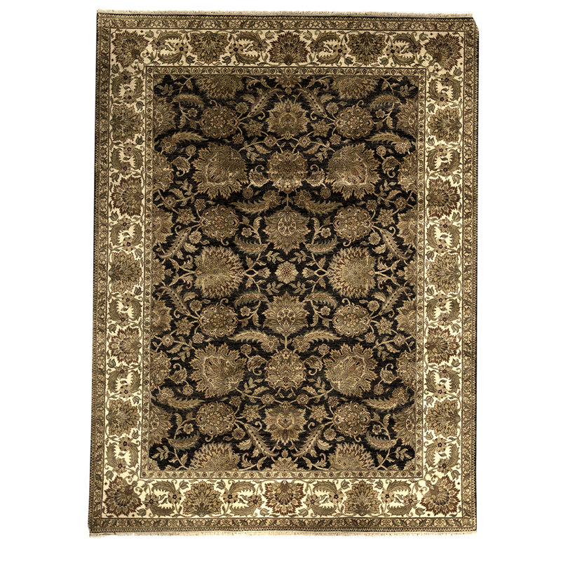 Tapis noir / vert / beige noué à la main de haute qualité