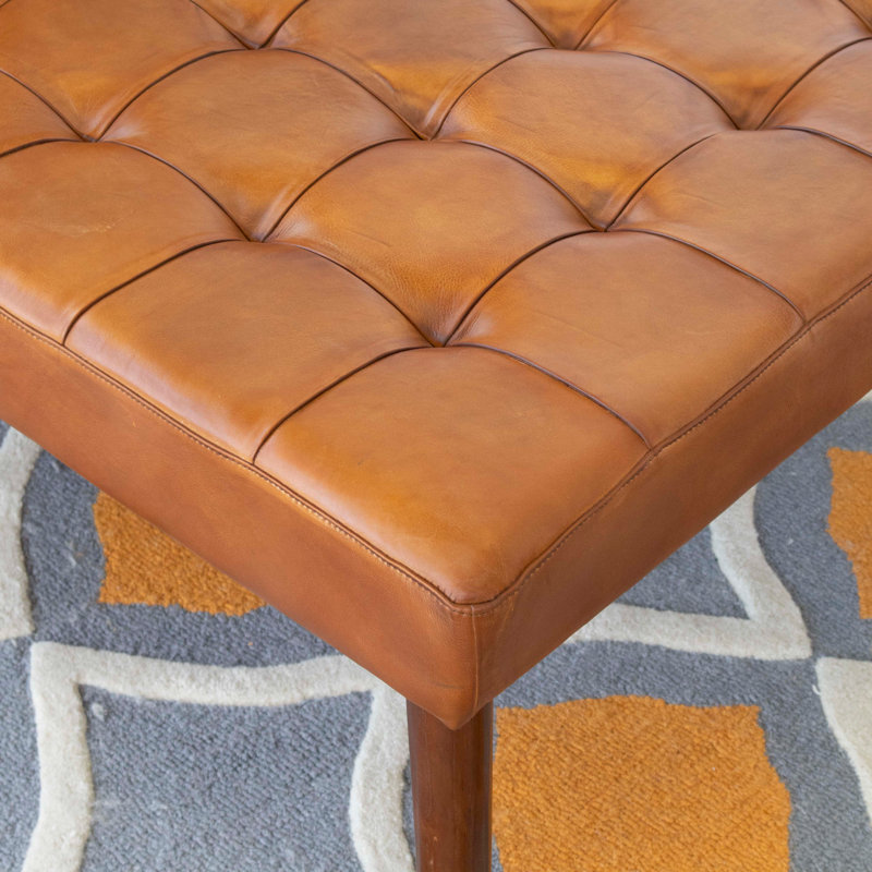 Upholstered Ottoman, Tan Genuine Leather