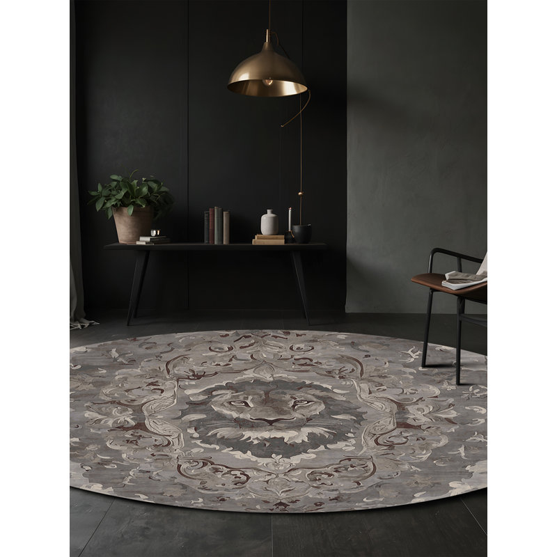 Machine Washable Gray Area Rug, Round 5'