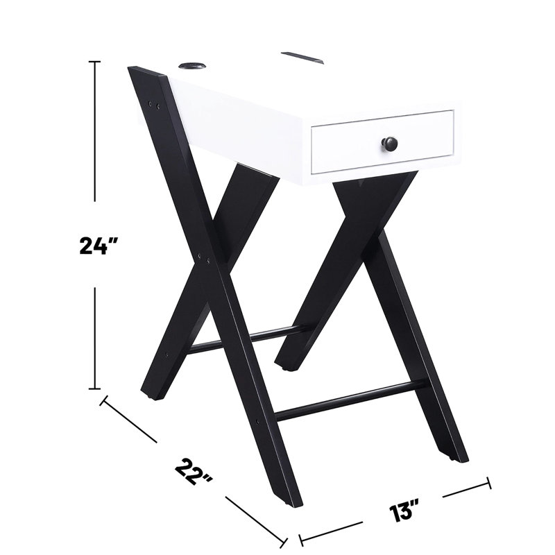 Table d'appoint rectangulaire blanche et noire avec rangement
