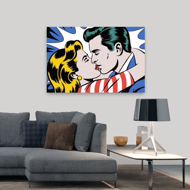 Art mural rétro romantique "Bold Comic Kiss", H 32 po x l 48 po