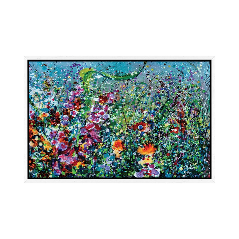 Whimsical Spring by Lena Owens - Painting on Canvas, White Framed, 66.04cm H x 101.6cm W x 3.81cm D