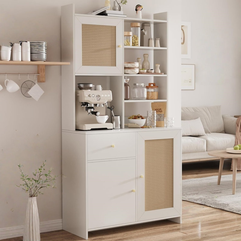 Armoire de cuisine avec tablette réglable, armoire de rangement de 71 po avec support à micro-ondes, armoires pour cuisine, salle à manger, salon