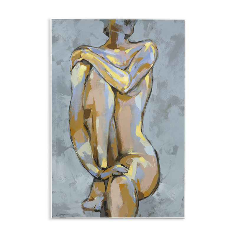 Art moderne sur plaque, "Modern Brushed Nude Portrait" par Trevor Copenhaver, H 19 po x l 13 po x P 0,5 po, Bois