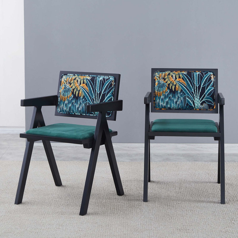 2 Solid Wood Dining Chairs, Dark Green