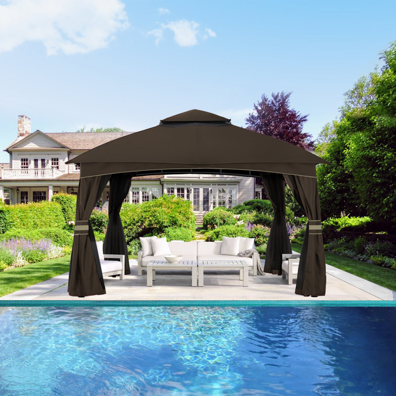MASTERCANOPY Premium Steel Patio Gazebo with Mosquito Netting, Brown, 12 ft. x 10 ft.