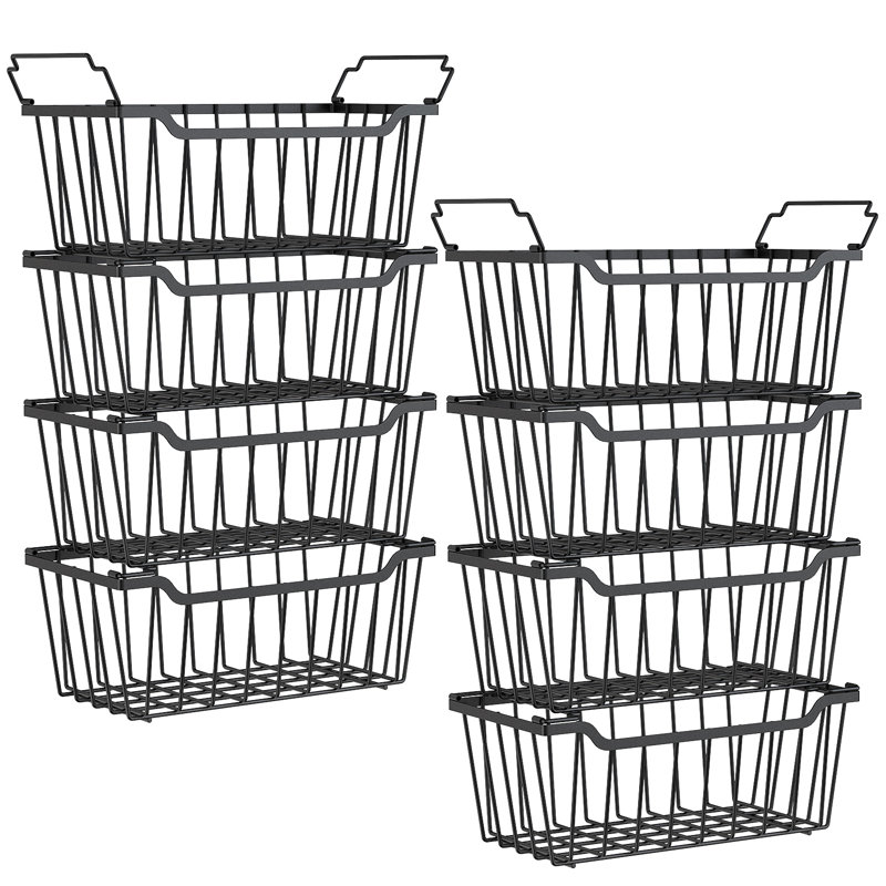 8 Pack Freezer Organizer Bins Stackable Chest Freezer Organizer with Foldable Handle for 5-7 Cu.FT Deep,Black, 8