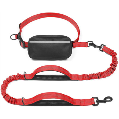 Outdoor Jogging Dog Leash Kit with Storage Waist Bag, Shock Absorbing Hands-Free Retractable Pet Lead