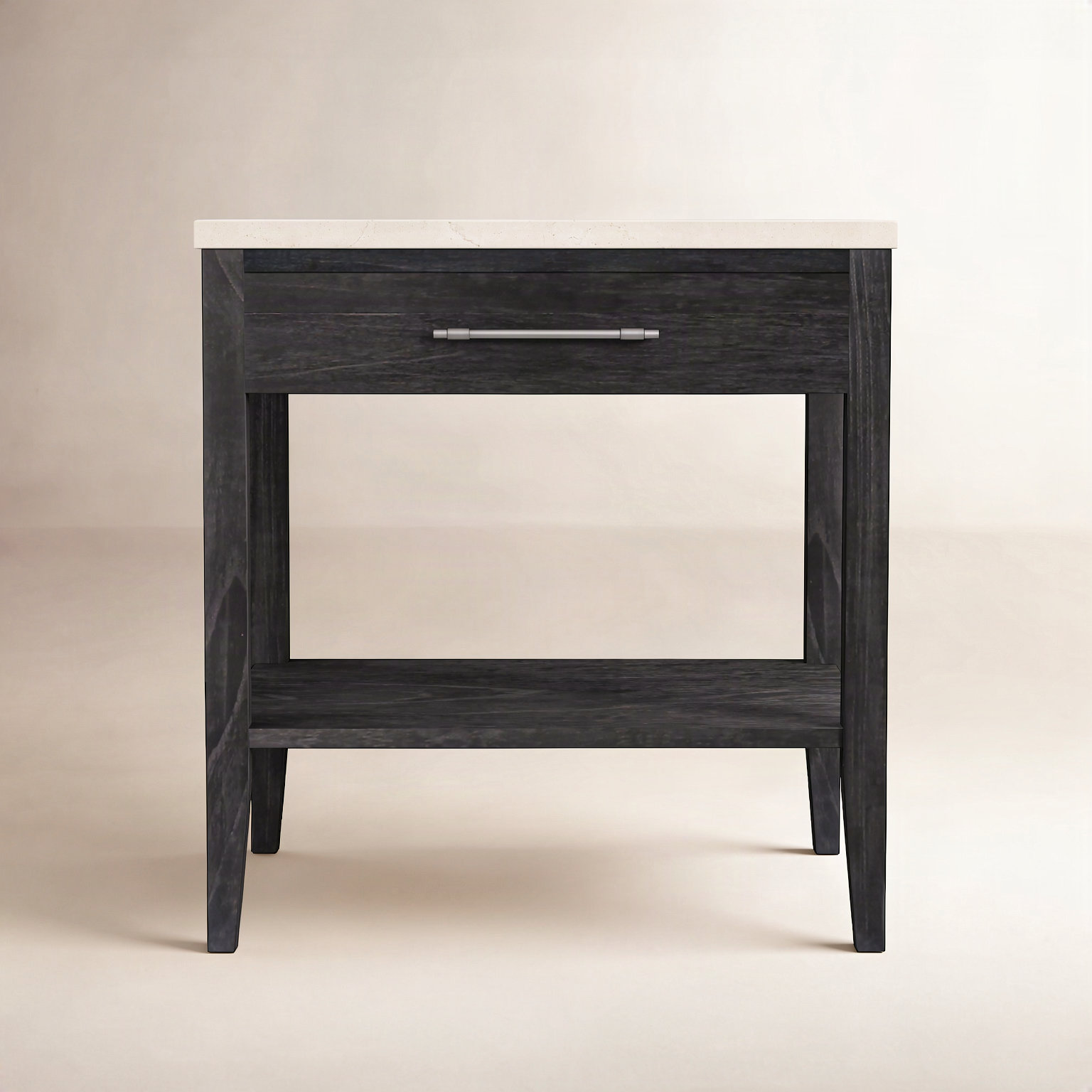 Isa Marble Top 1-Drawer Nightstand, Black