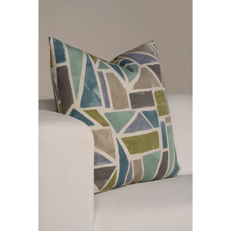 Coussin décoratif Magnolia Home Fashions Tranquil, Polyester, Vert / bleu géométrique 1, H 16 po x l 16 po