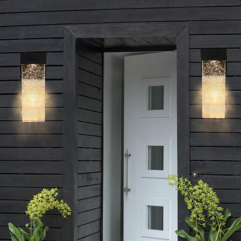 2-Pack Outdoor Wall Light Fixture, Weatherproof LED Wall Sconce With Bubble Crystal And Light Sensor - 12W Per Lamp