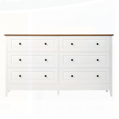 Commode blanche pour chambre à coucher, commode 6 tiroirs avec tiroir large et poignées en métal, commode blanche, commodes en bois et commodes pour couloir, entrée