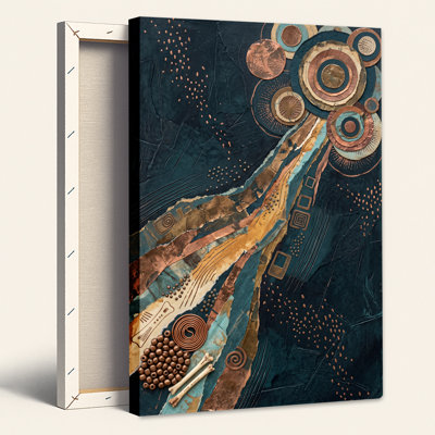 Abstract Teal And Copper Textured Spiral And Circle Canvas Wall Art
