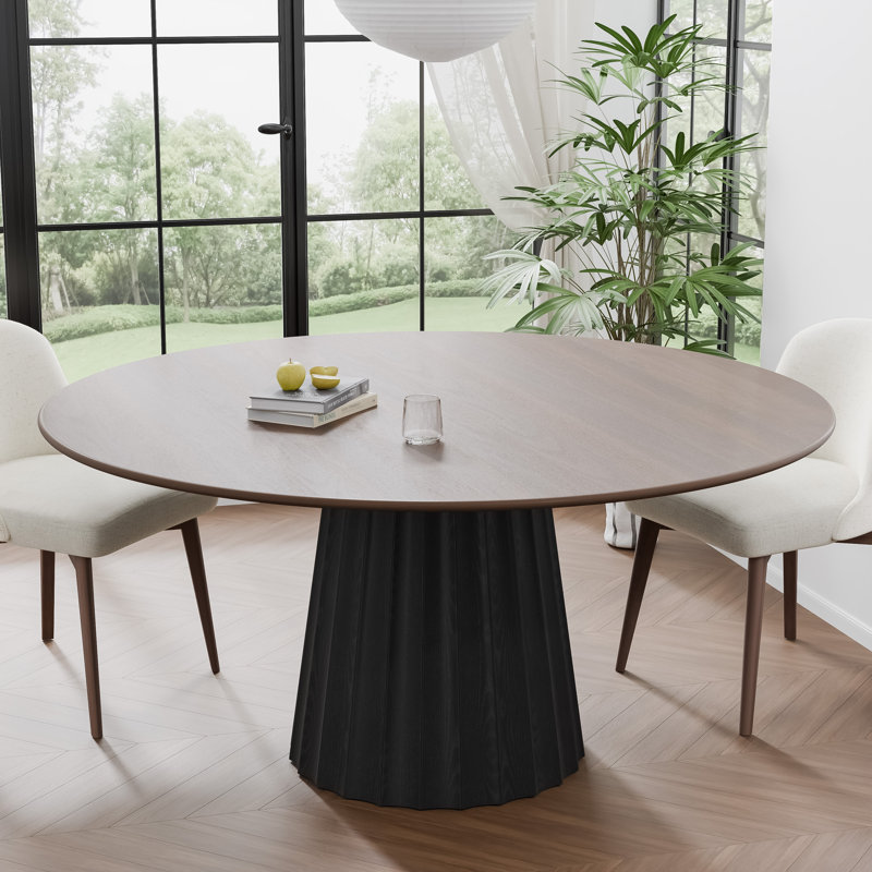 Table de salle à manger 60 po 60 pi, 30"H x 60"L x 60"W, Noyer + noir